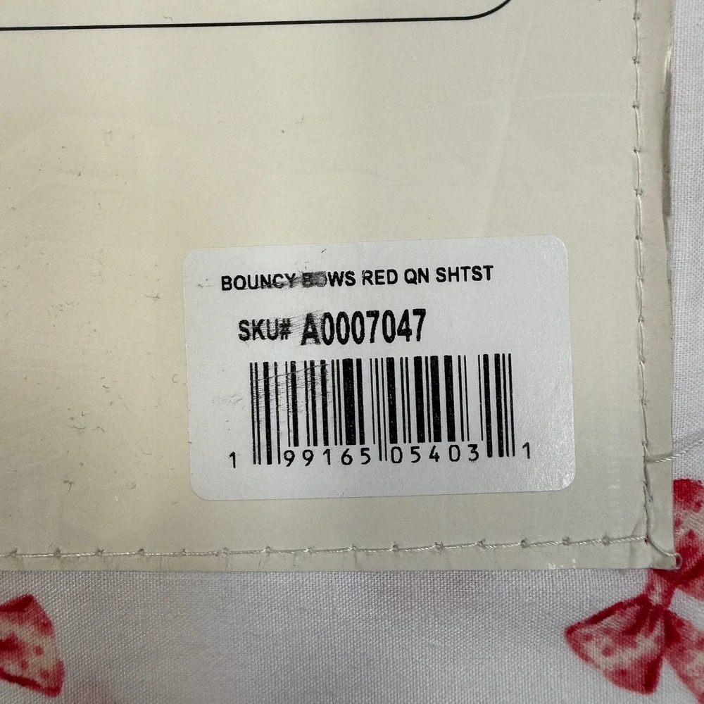 Laura Ashley Queen Sheet Set Cotton Percale‎ Bouncy Bows Red White 4pc A0007047
